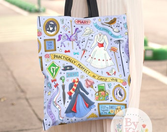 Mary Poppins All Over Print Tote Book Bag