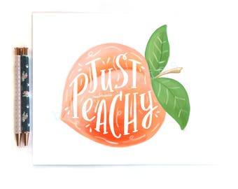 Fruit Peach Quote 'Just Peachy' or 'Peachy Clean' Wall Art Print Home Decor Illustration 8 x 10