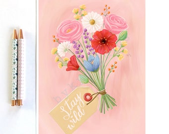 Stampa artistica con bouquet di fiori selvatici, illustrazione di fiori selvatici