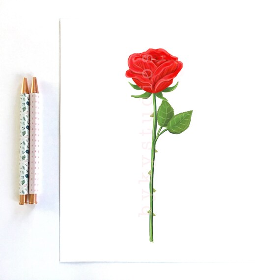 Red Rose Flower Wall Art Print Home Decor Illustration 8 X 10 Etsy