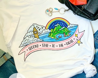 Camiseta unisex de manga corta de Peter Pan con la segunda estrella a la derecha