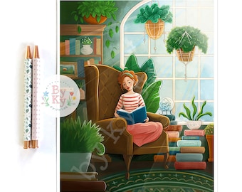 Leeskamer Plant Mom Book Lover Illustratie Wall Art Print Home Decor