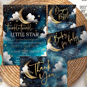 EDITABLE Twinkle little star baby shower invitation, set, sky, stars, printable, digital, template, space, INSTANT Download, TLSB