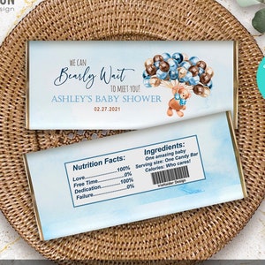 EDITABLE Teddy Bear Candy Bar Wrapper, Chocolate Bar Wrappers, 1.55 oz, Hot air balloon, boy, birthday, baby shower, INSTANT DOWNLOAD