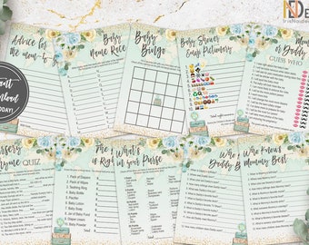 Adventure Awaits Baby Shower Game set, 10 games, World Map, digital files, floral, watercolor, templates, NOT editable, INSTANT, WMB