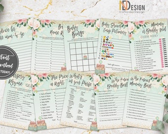 Adventure Awaits Baby Shower Game set, 10 games, World Map, digital files, floral, watercolor, templates, NOT editable, DIGITAL, WMG1