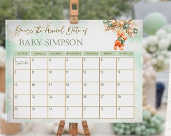 EDITABLE Teddy Bear Due Date Calendar Guess Arrival Date - Etsy