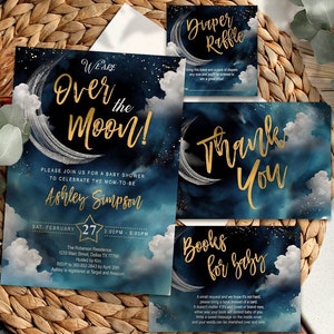 MODÈLE Nous sommes sur la lune, invitation à une baby shower, ensemble, ciel, étoiles, imprimable, numérique, modèle, espace, garçon, téléchargement immédiat, OMBS