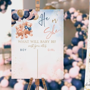 Teddy bear Voting board instant download, gender reveal, gold, navy, blush, game, printable, NOT EDITABLE, digital files, GRTB1