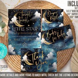 BEWERKBARE Twinkle kleine ster baby shower uitnodiging, set, hemel, sterren, afdrukbaar, Marine, digitaal, sjabloon, ruimte, INSTANT Download, TLSB