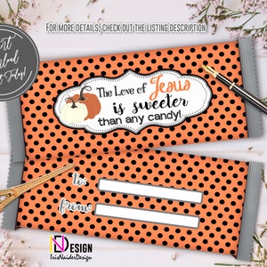 Candy Bar Wrapper, Love of Jesus is Sweeter Than Candy, Christian, Fall ...