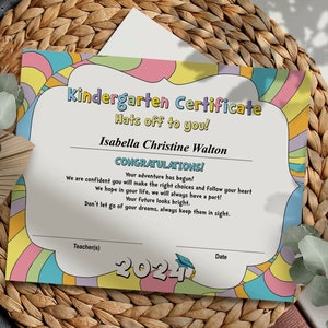 Kindergarten Diploma, 2024 Certificate, rainbow, pastel colors, kinder Diploma, Graduation, Digital file, printable, instant download image 1