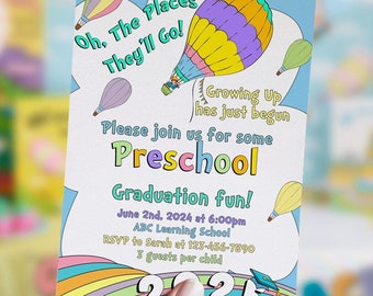 Graduation invitation 2025, DIGITAL, Preschool, kindergarten, Pre-k, rainbow, pastel colors, neutral, PRINTABLE, Corjl, Editable, Digital