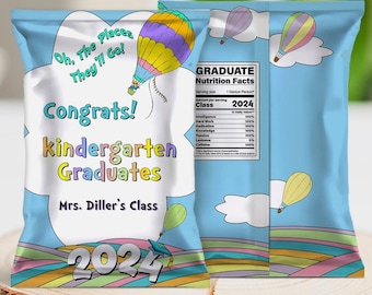 EDITABLE Graduation chip bag, kids graduation, promotion, pastel colors, hot air balloon, Corjl, printable, template, DIY, INSTANT Download