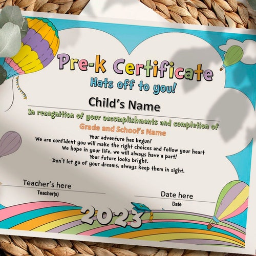 Prek Diploma 2023 Certificate Rainbow Pastel Colors Prek Etsy