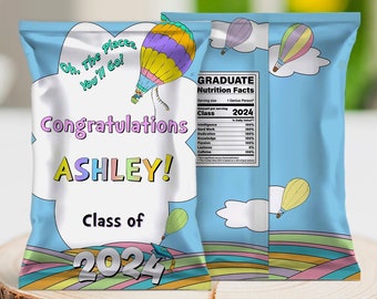 EDITABLE Graduation chip bag, kids graduation, pastel colors, hot air balloon, Corjl, printable, template, DIY, INSTANT Download