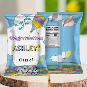 EDITABLE Graduation chip bag, kids graduation, pastel colors, hot air balloon, Corjl, printable, template, DIY, INSTANT Download