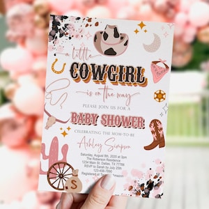 Editable Cowgirl Baby Shower Invitation Template, A Little Cowgirl is on the Way, Wild West Western, Rodeo, Western, Instant, Digital