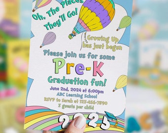Graduation invitation 2025, DIGITAL, Pre-k, kindergarten, Preschool, rainbow, pastel colors, neutral, PRINTABLE, Corjl, Editable, Digital