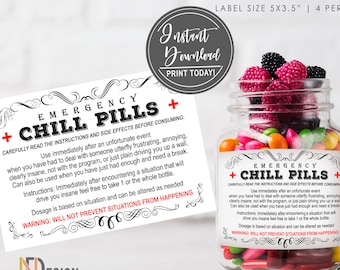 Chill pills, Co-worker gift, father's day, boss's day gift, candy label, christmas gift, funny quote, manager, printable, instant download