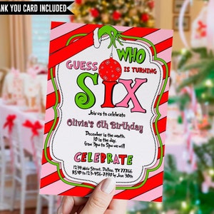 Invito per il 6° compleanno di Natale, Indovina chi, compleanno rosso verde, cartone animato, festa di Natale, Whoville, modello, digitale, istantaneo