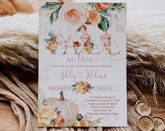 EDITABLE Fall in Love Bridal Shower Invitation, Couples Shower, floral, Engagement, Autumn, pumpkin, wedding, DIGITAL, INSTANT Download