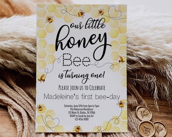 EDITABLE First Bee-day Bee Invitation, little honey, sweet to bee, honeycomb, 1st bee day, printable set, DIGITAL, template,Instant Download