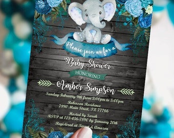 EDITABLE  Elephant Baby Shower Invitation boy, Safari Invitation, wooden Elephant watercolor invitation, Little peanut, DIGITAL, Template