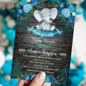 EDITABLE  Elephant Baby Shower Invitation boy, Safari Invitation, wooden Elephant watercolor invitation, Little peanut, DIGITAL, Template