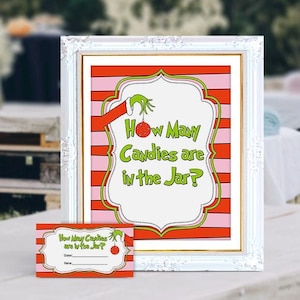 How Many Candies are in the Jar spelbord en kaart, Whoville, babyshower, Baby Stole Christmas, afdrukbaar, NIET-bewerkbaar, pdf, INSTANT