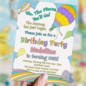 EDITABLE Birthday invitation, pastel colors, rainbow, hot air balloon, all ages, boys & girls, first birthday, printable, DIGITAL, Corjl