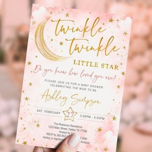 EDITABLE Twinkle little star baby shower invitation, girl, set, sky, stars, printable, DIGITAL, template, welcome sign, INSTANT Download