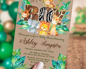 EDITABLE Safari Baby Shower Invitation boy, Jungle baby shower invitation, Elephant invitation, monkey, giraffe, lion, DIGITAL, template
