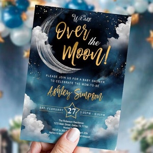 EDITABLE Over the moon baby shower invitation, set, sky, stars, printable, digital, template, welcome sign, space, galaxy, DIGITAL, INSTANT