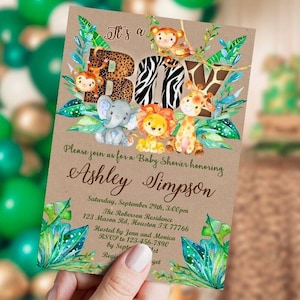 EDITABLE Safari Baby Shower Invitation boy, Jungle baby shower invitation, Elephant invitation, monkey, giraffe, lion, DIGITAL, template