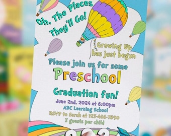 Editable Graduation invitation, 2024, DIGITAL, Preschool, kindergarten, Pre-k, rainbow, pastel colors, neutral, PRINTABLE, Corjl