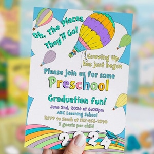 Editable Graduation invitation, 2024, DIGITAL, Preschool, kindergarten, Pre-k, rainbow, pastel colors, neutral, PRINTABLE, Corjl