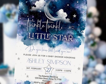 EDITABLE Twinkle little star baby shower invitation, sky, stars, printable, digital, template, space, INSTANT Download