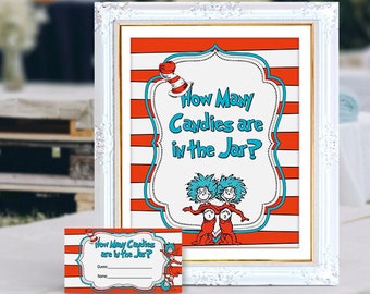 How Many Candies are in the Jar Game Sign and Card, Blue Red baby shower, thing, twins, game, printable, NON-Editable, INSTANT Download, PDF