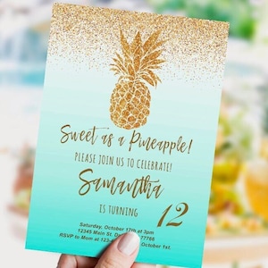 SELF EDITABLE Pineapple Invitation, Aloha Invitation, Hawaiian Birthday invitation, aqua, digital file, template, INSTANT Download