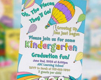 Editable Graduation invitation, 2024 kindergarten, DIGITAL, Pre-k, Preschool, rainbow, pastel colors, neutral, PRINTABLE, Corjl