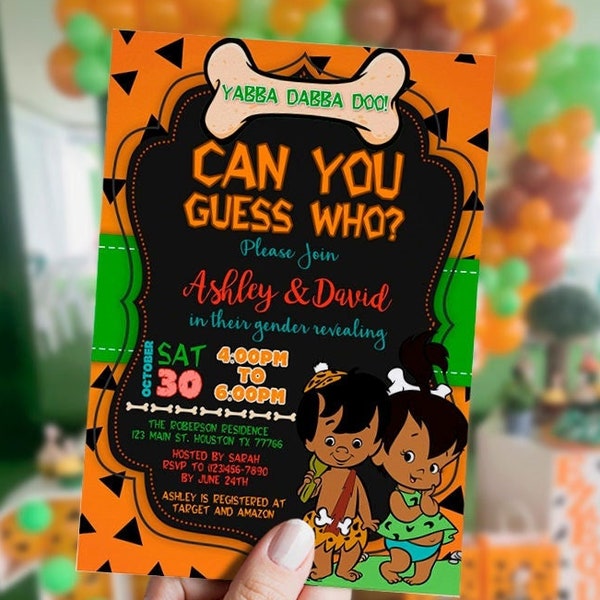 EDITABLE The Flintstones gender reveal, African American gender reveal, Pebbles Invitation, Flintstones Invitation, gender reveal, Bam Bam