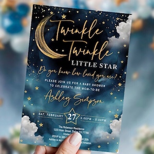 EDITABLE Twinkle little star baby shower invitation, set, sky, stars, navy, printable, DIGITAL, template, welcome sign, space, INSTANT