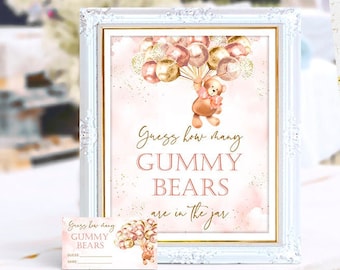 Guess how many gummy bears, Teddy Bear baby shower, game, jar of gummy bears count, sign, card, printable, NON- EDITABLE, INSTANT Download