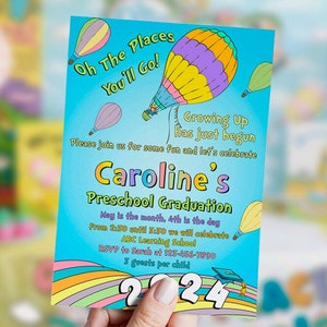 SELF EDITABLE Graduation invitation, 2024, kindergarten, Pre-k, Promotion, Any Grade, rainbow, pastel colors, neutral, digital, printable