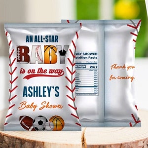 EDITABLE Baby Shower All Star chip bag, An All Star Baby Is On The Way, sports, Corjl, printable, template, DIGITAL