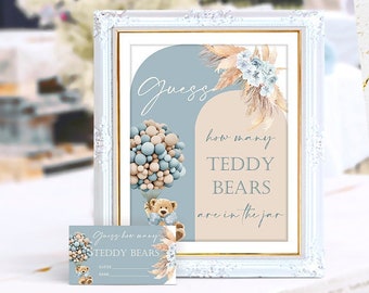 Guess how many Teddy bears, Boho Teddy Bear baby shower, game, jar of graham bears count, sign, arch, card, printable, NON-EDITABLE, INSTANT