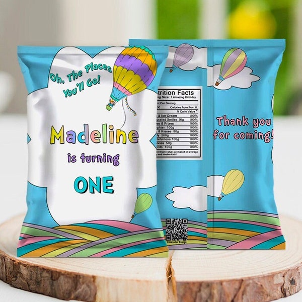 EDITABLE Birthday chip bag, pastel colors, hot air balloon, Corjl, printable, template, DIY, INSTANT Download