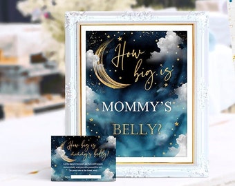 How big is mommy's belly game sign and card, Twinkle twinkle little star baby shower, game, printable, boy, TLSB, NON-Editable, INSTANT