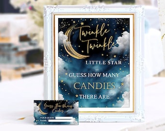 How many candies game, Twinkle twinkle little star baby shower, game, jar of candies count, sign and card, printable, NON- EDITABLE, INSTANT